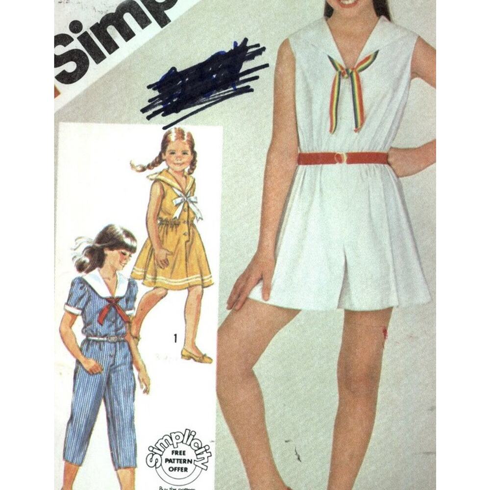 Simplicity 6002 Pattern Sundress Jumpsuit Girl 10 Sailor Vacation Sporty Classy
